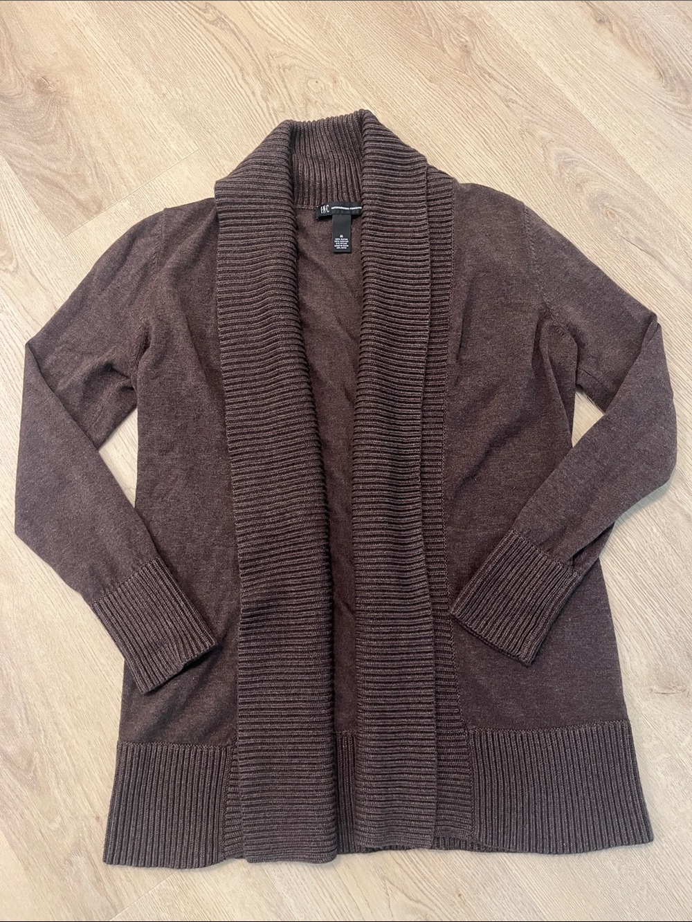 INC International Concepts Open-Front Brown Shawl Collar Sweater